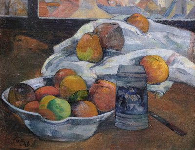 Schale mit Obst und Krug vor einem Fenster, ca. 1890 von Paul Gauguin